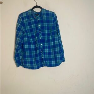 Talbots Vibrant Blue and Green Checkered Shirt